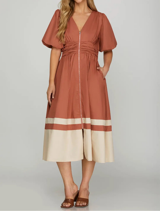 Fall Color Block Midi Dress