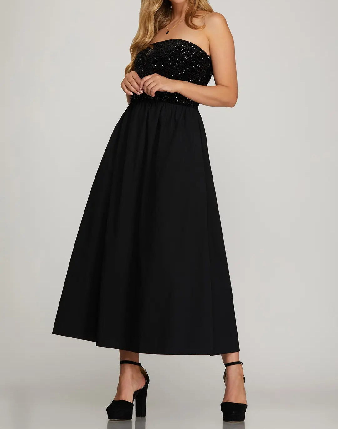 Black Sequin Tube Maxi Dress