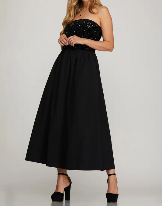 Black Sequin Tube Maxi Dress