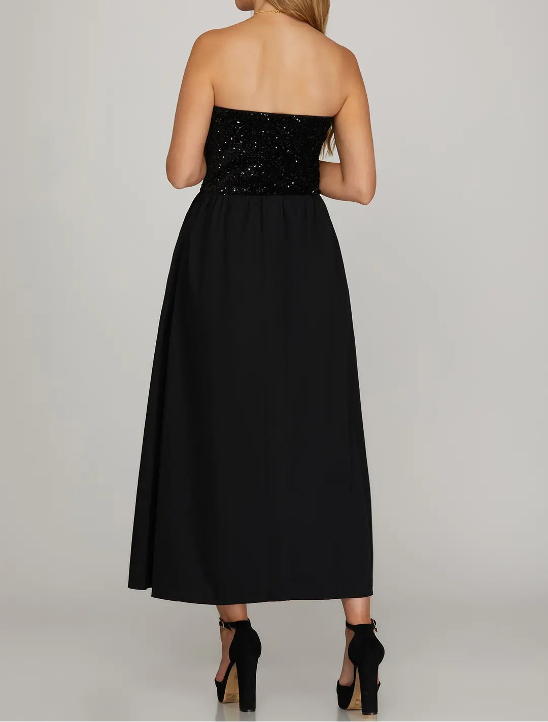 Black Sequin Tube Maxi Dress
