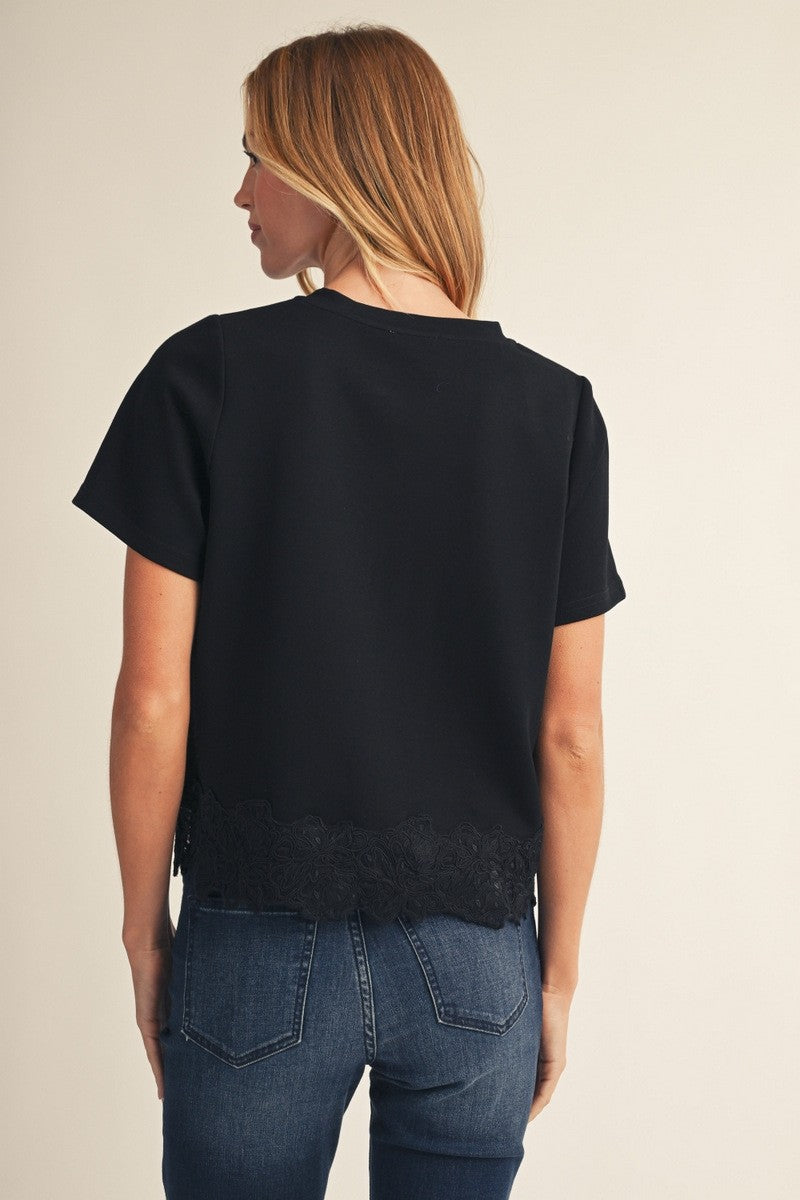 Lace Patch Hem Detail Solid Top