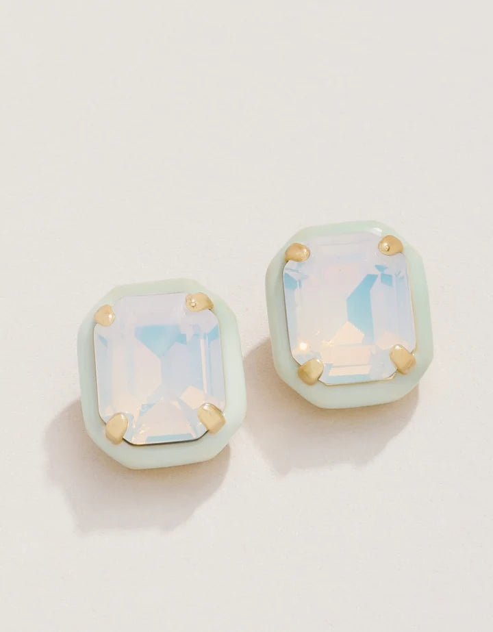Clara Window Stud Earrings White Opal