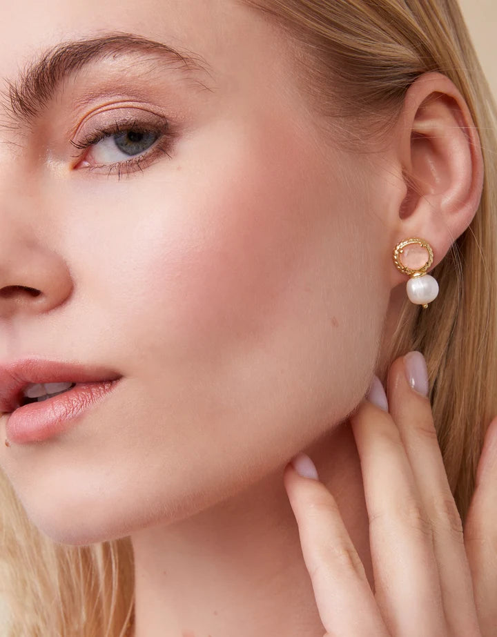 Karina Petite Pearl Stud Earrings Peach
