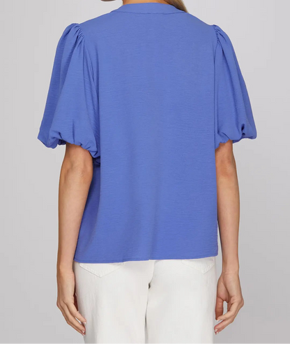 Puff Sleeve Top With Tie Detail - Brazos Avenue Market 