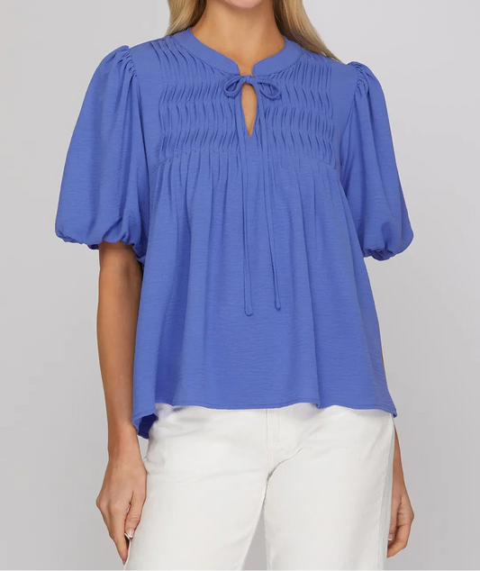 Puff Sleeve Top With Tie Detail - Brazos Avenue Market 
