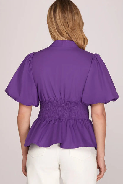 Purple Smocked Waist Top