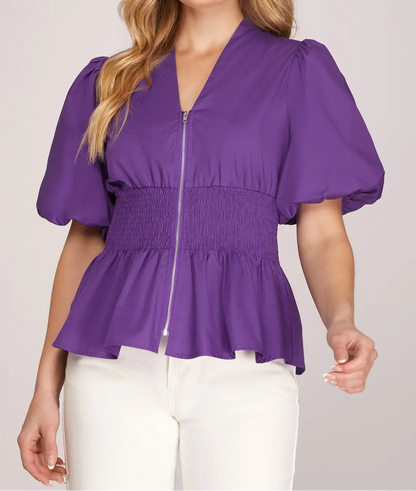 Purple Smocked Waist Top