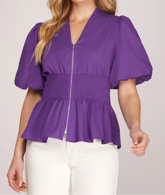 Purple Smocked Waist Top