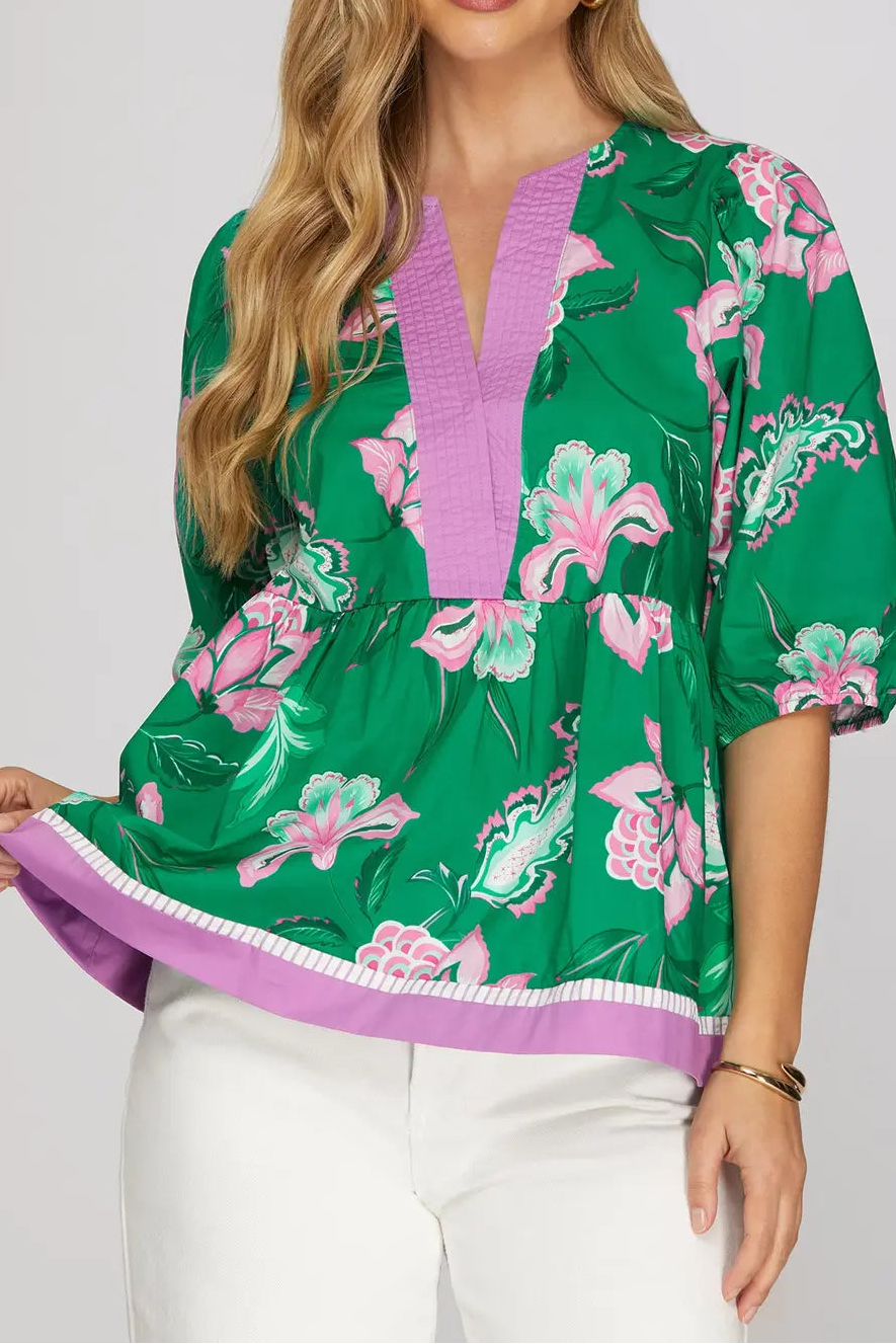 Half Sleeve Printed Top - Brazos Avenue Market 