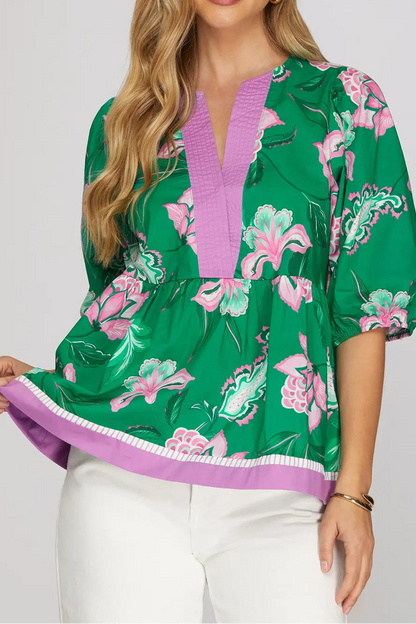 Half Sleeve Printed Top - Brazos Avenue Market 