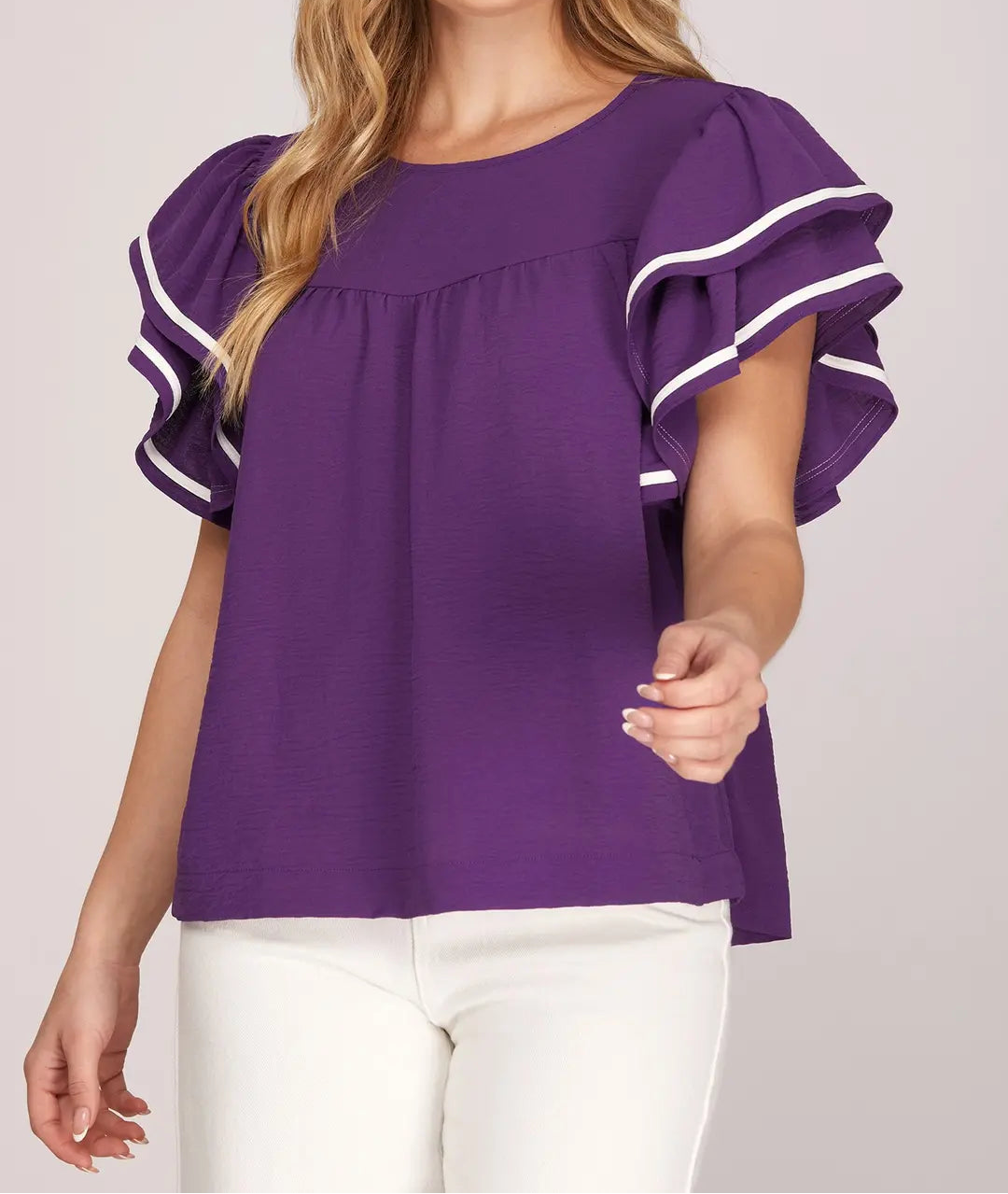 Purple Ruffle Sleeve Top