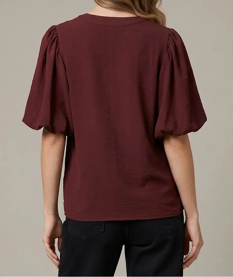 Puff Sleeve Top With Tie Detail