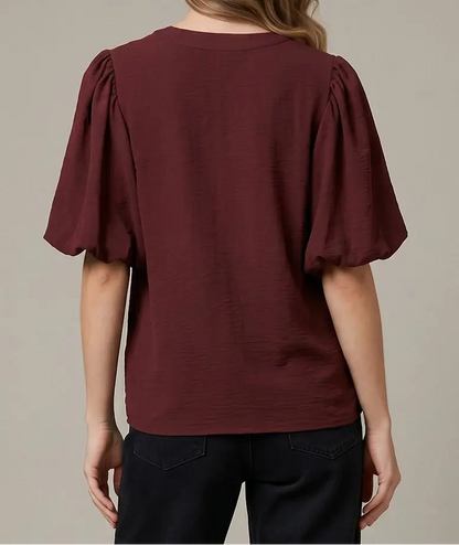 Puff Sleeve Top With Tie Detail