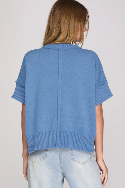Light Blue Short Sleeve Sweater