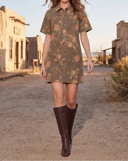 Mocha Floral Print Mini Dress