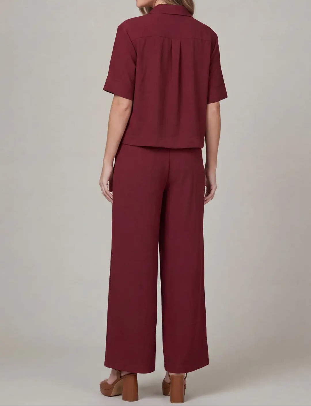 Burgundy Short Sleeve Pant Set