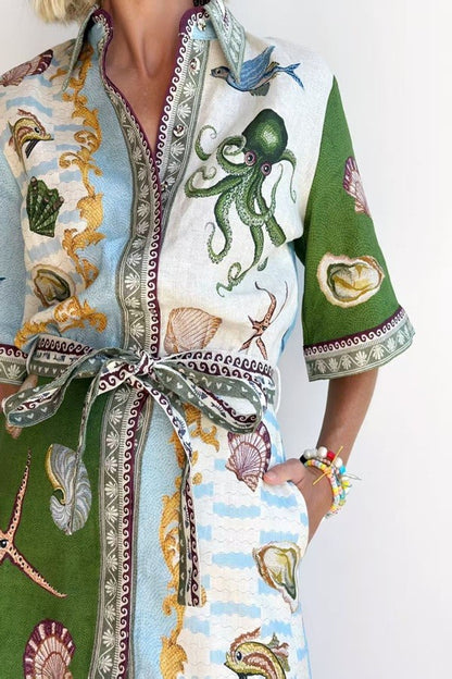 Printed Linen Mini Shirt Dress