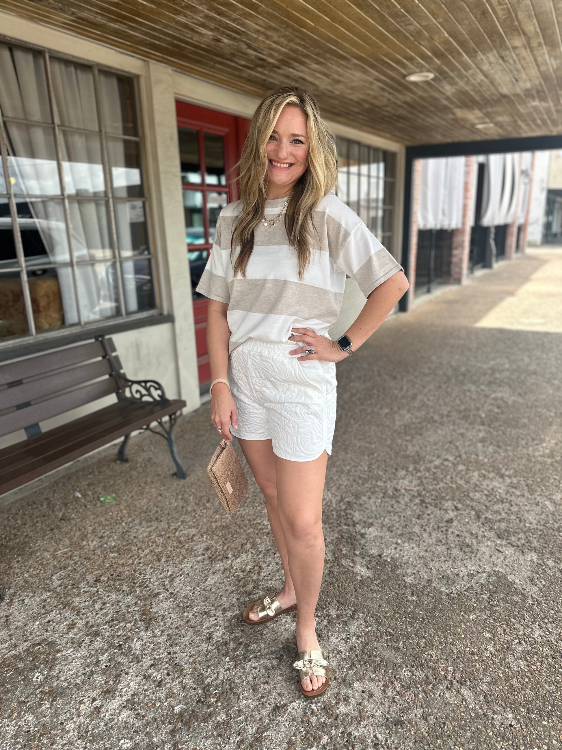 White Quilted Shorts - Brazos Avenue Market 