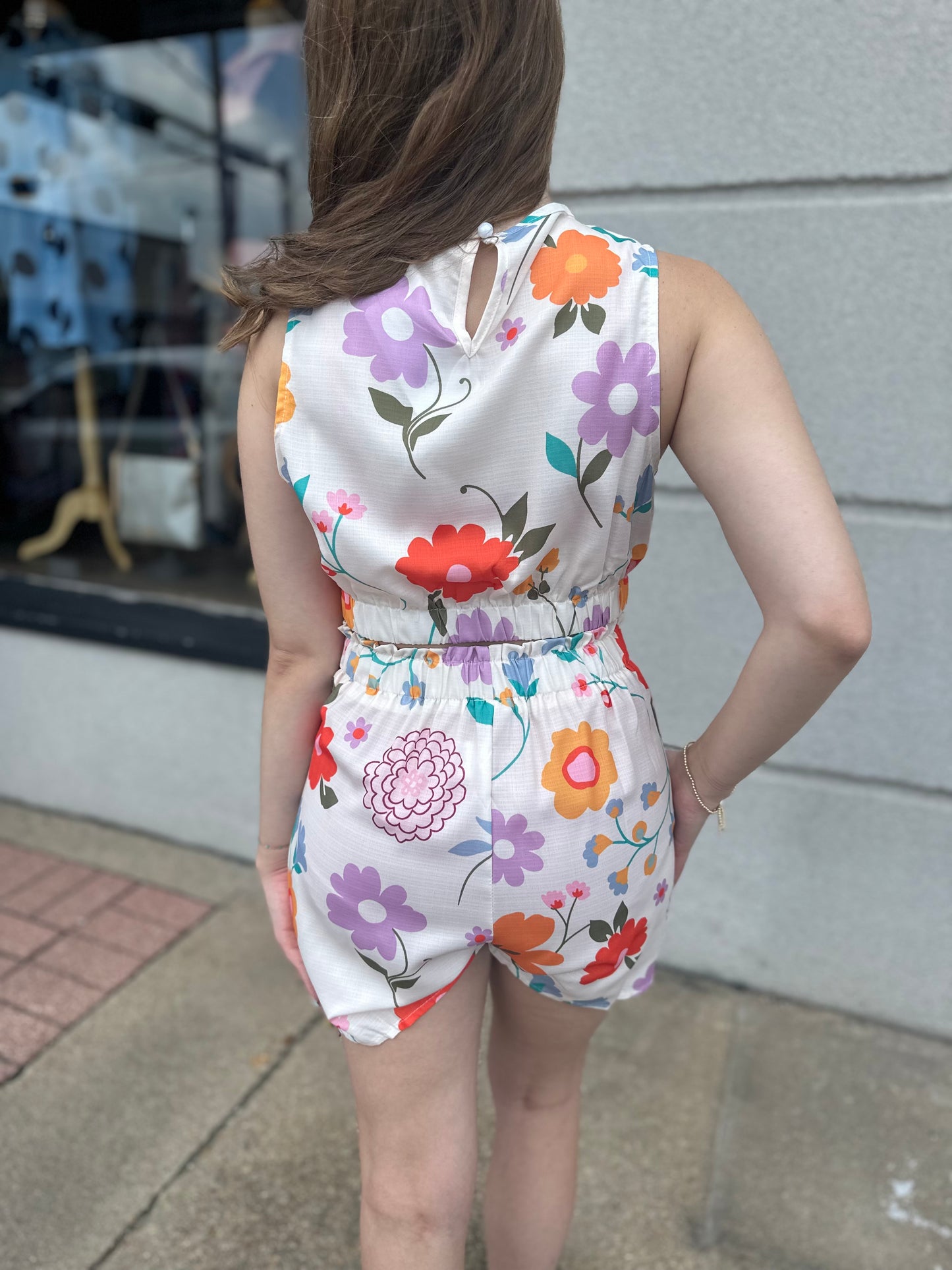 Floral Print Tank Top And Shorts Set