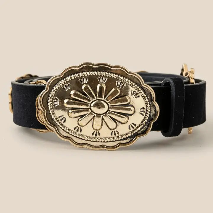 Western Oval Floral Buckle Belt - Brazos Avenue Market 