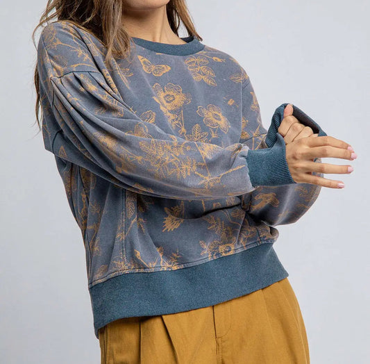 French Terry Floral Print Top