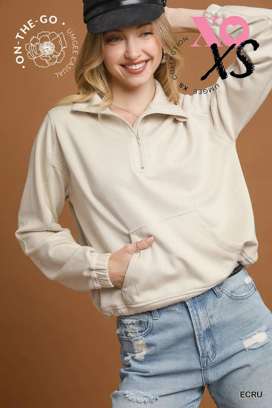 Ecru Half-Zip Pullover - Brazos Avenue Market 