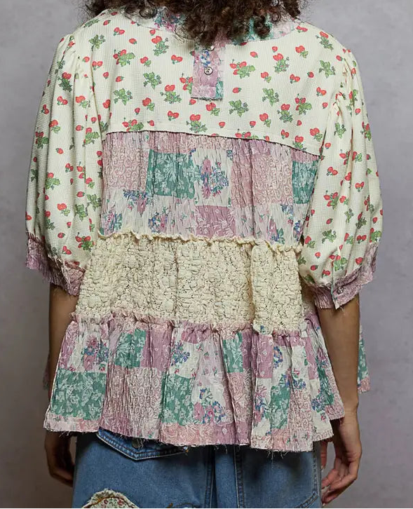 Plum Floral Mixed Media Top - Brazos Avenue Market 