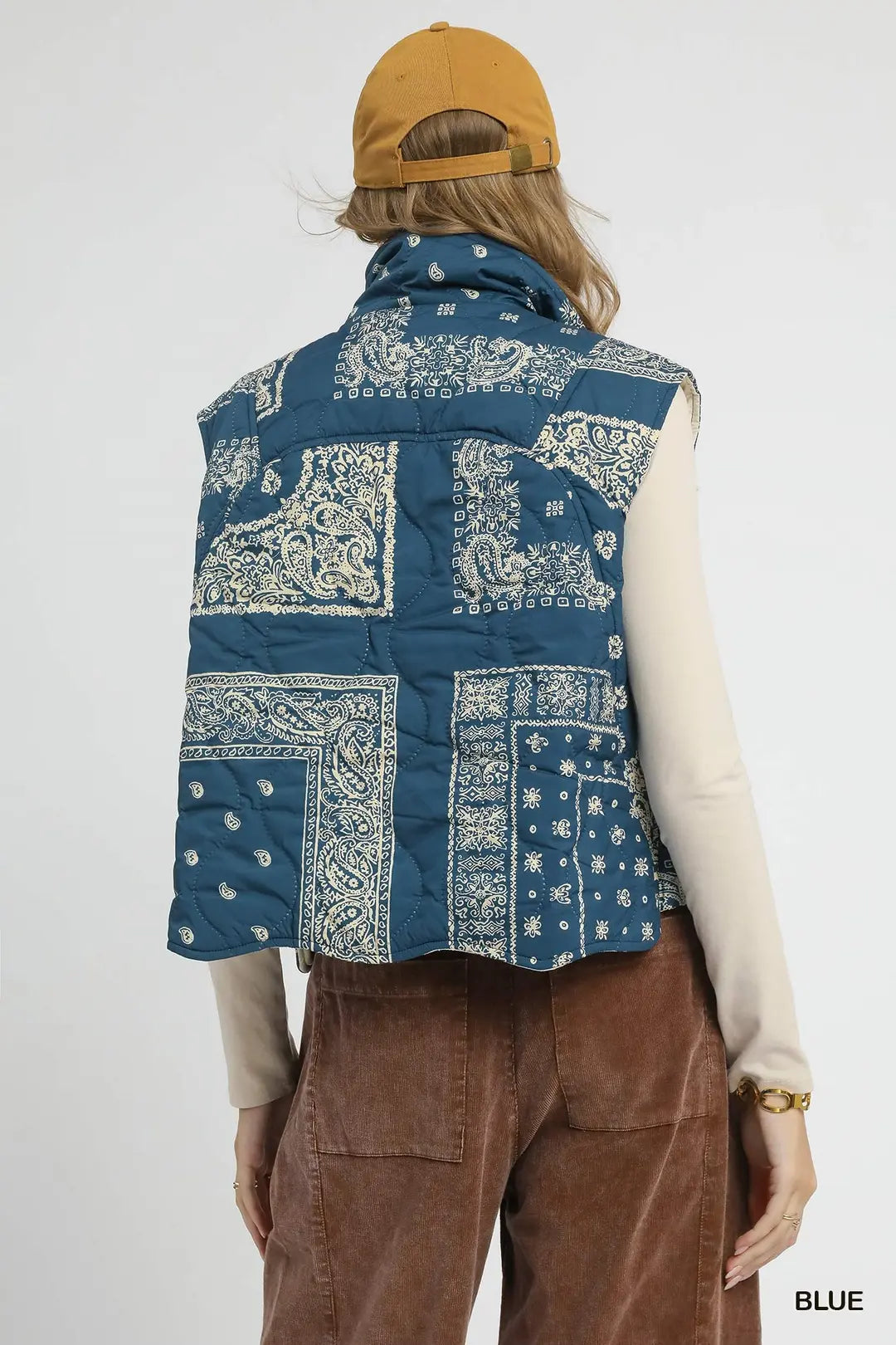 Bandana Print Quilted Puffer Vest