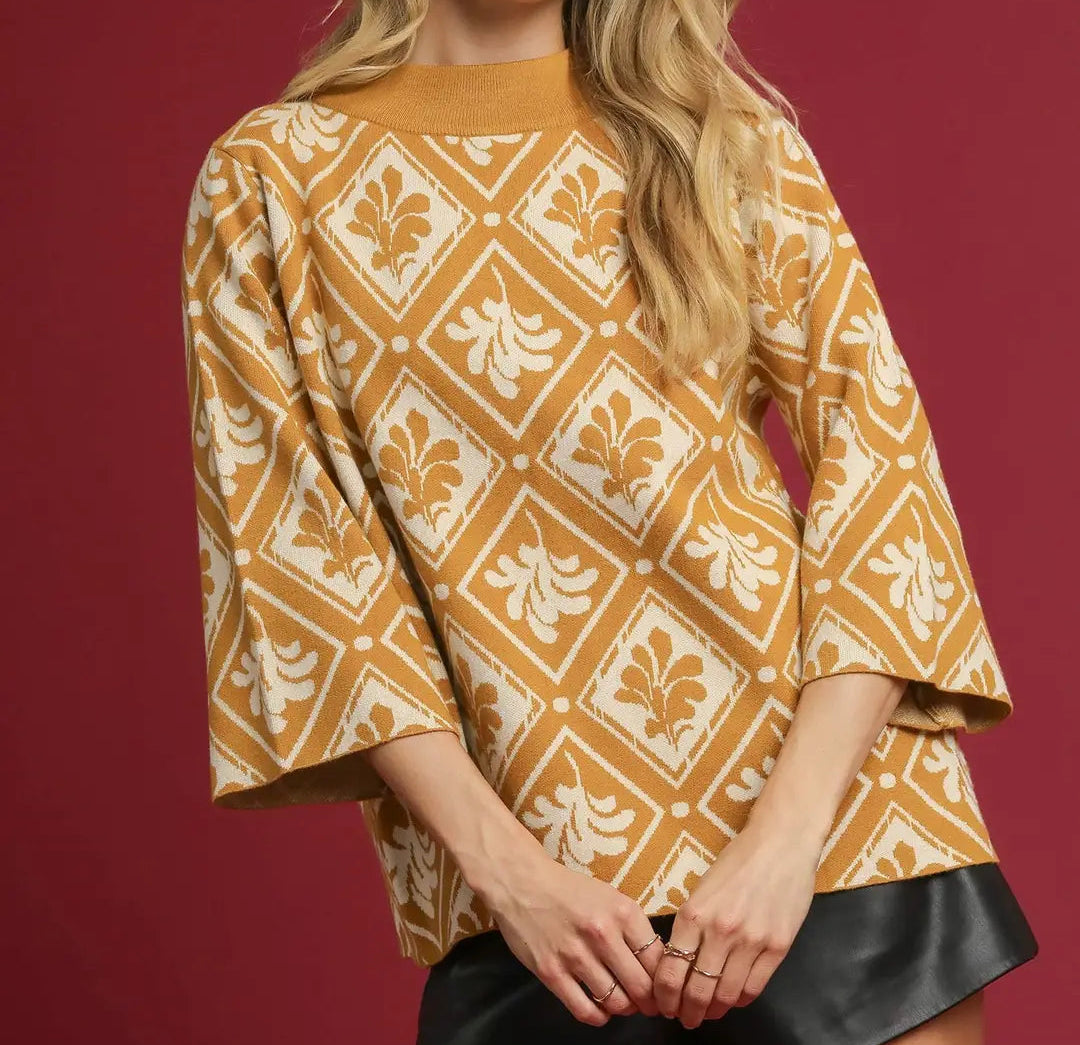 Abstract Print Mock Neck Sweater - Brazos Avenue Market 