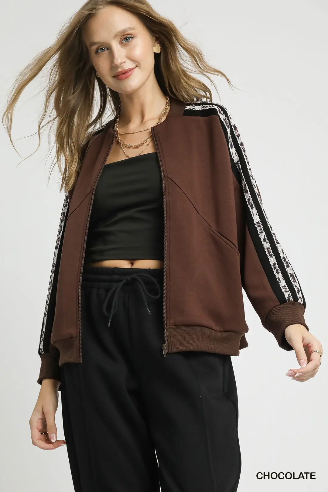 Jacket with Contrast Striped Sleeves - Brazos Avenue Market 