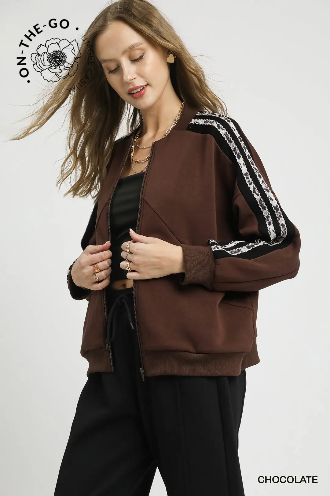 Jacket with Contrast Striped Sleeves - Brazos Avenue Market 