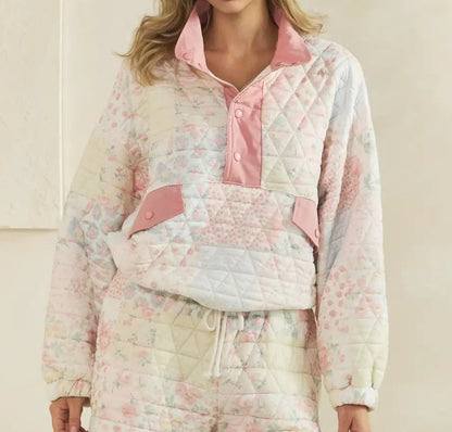 Textured Contrast Printed Quarterzip Sweater