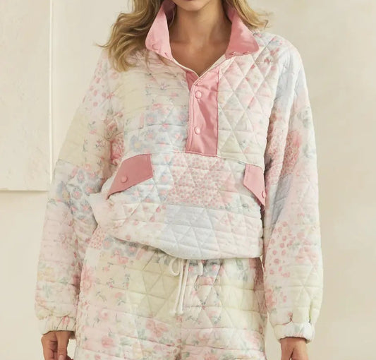 Textured Contrast Printed Quarterzip Sweater