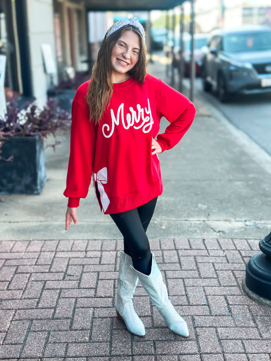 Lakelyn Sweatshirt Red Merry - Brazos Avenue Market 