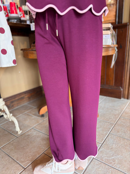 Plum Pant Set With Pink Trim