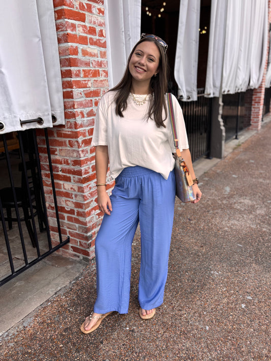 Blue Lightweight Wide Leg Pants