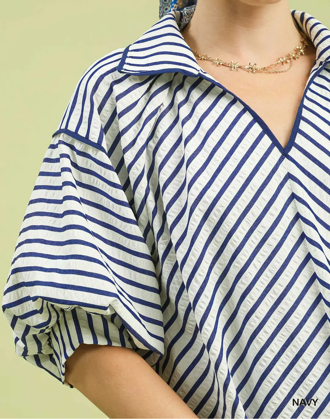 Plus Size Chevron Stripe Collared Relaxed Top