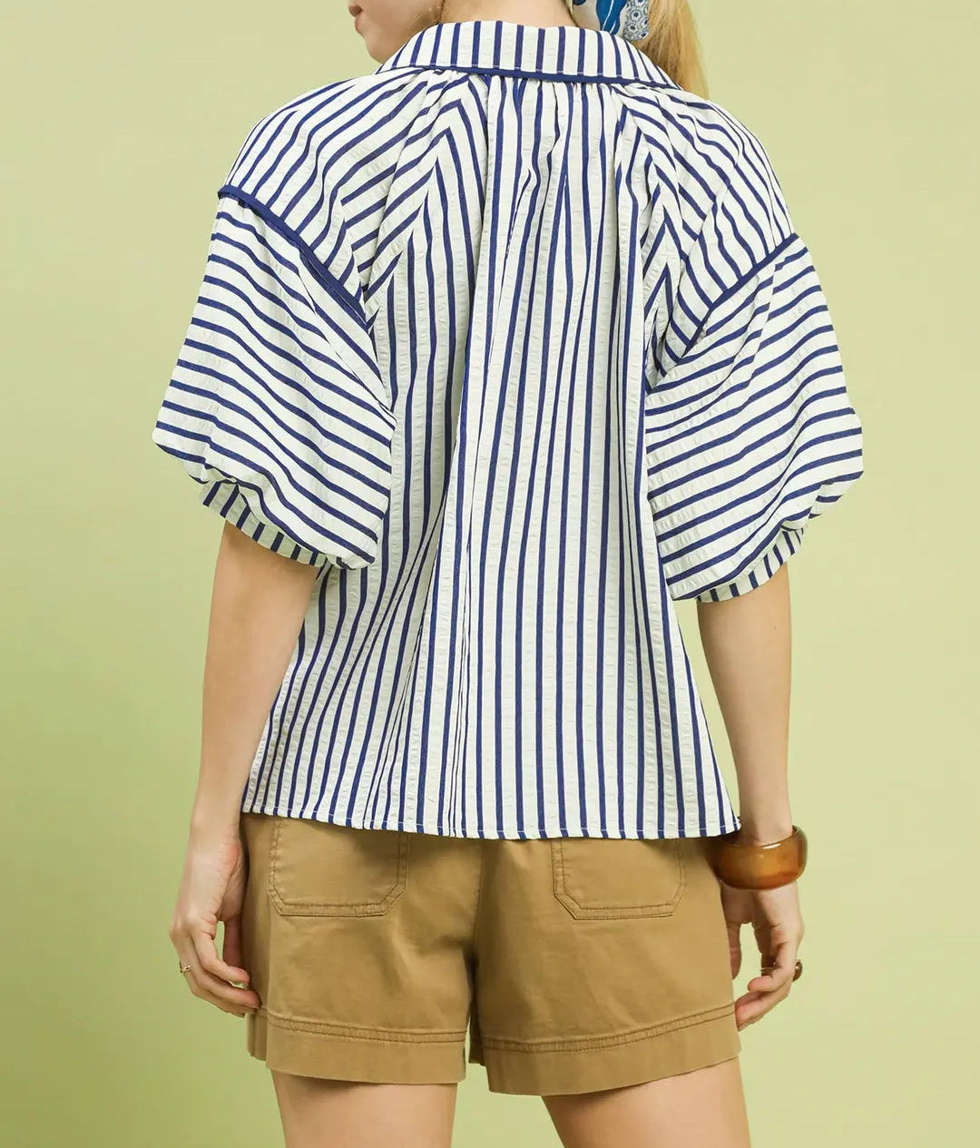 Plus Size Chevron Stripe Collared Relaxed Top
