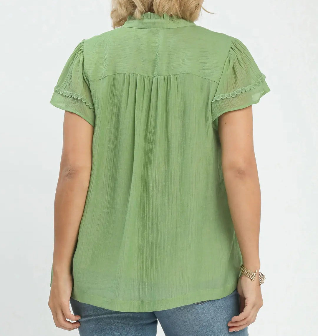 Plus Size Scalloped Trim Flutter Sleeve Top - Brazos Avenue Market 