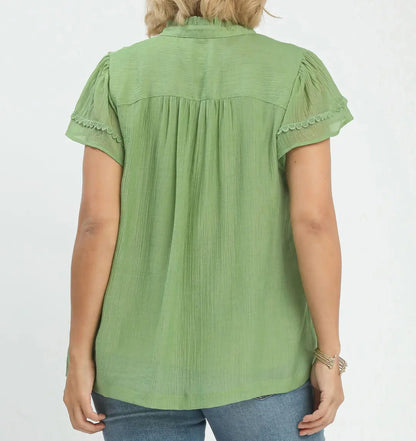 Plus Size Scalloped Trim Flutter Sleeve Top - Brazos Avenue Market 
