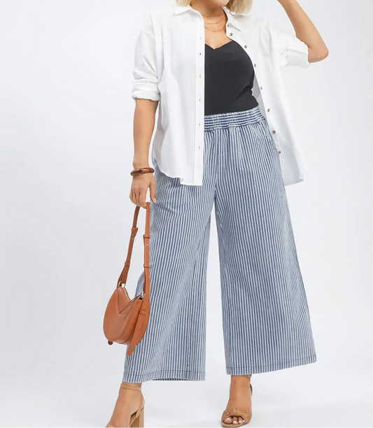 Plus Size Stone Wash Stripe Wide-Leg Pants - Brazos Avenue Market 
