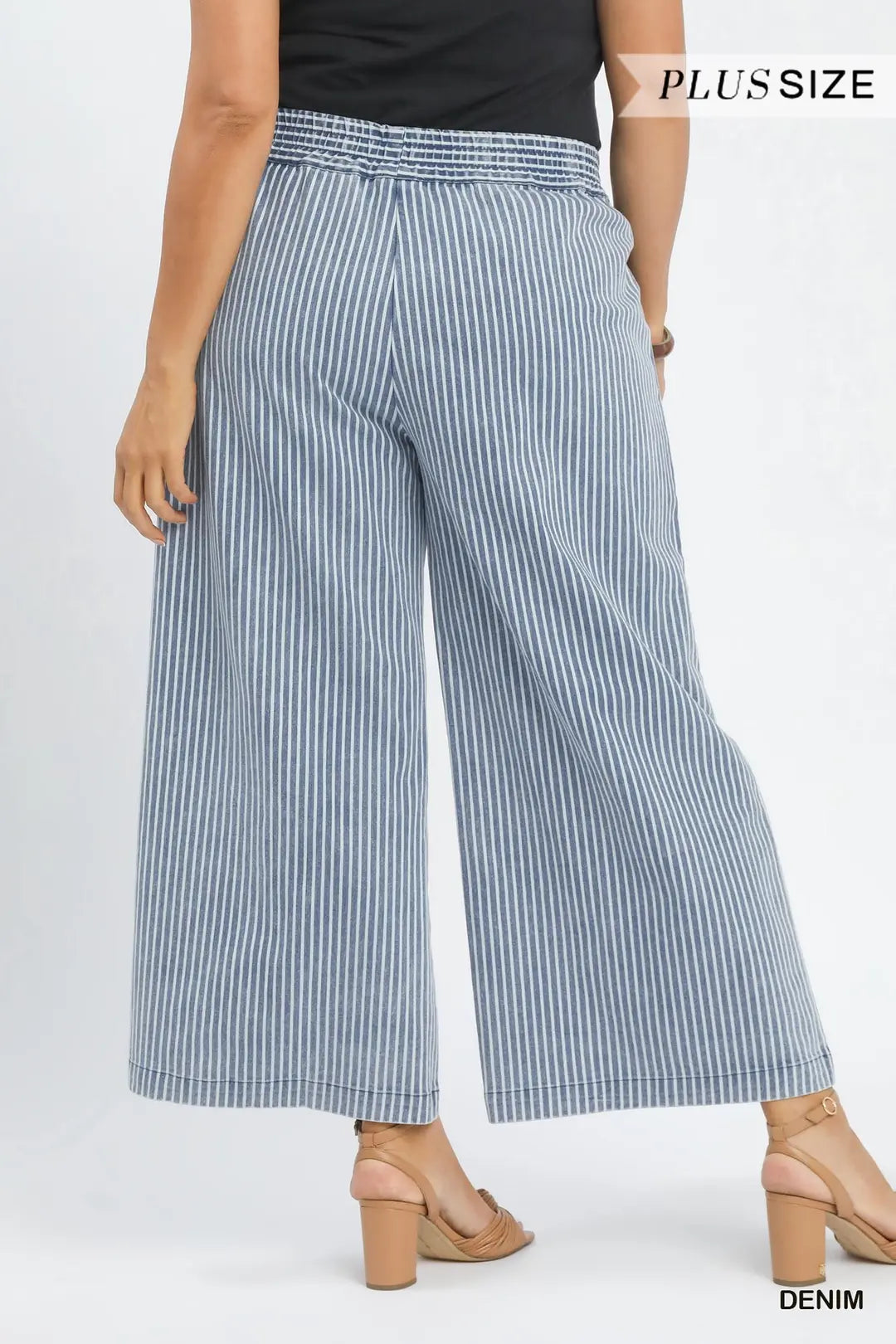 Plus Size Stone Wash Stripe Wide-Leg Pants - Brazos Avenue Market 