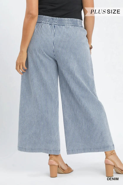 Plus Size Stone Wash Stripe Wide-Leg Pants - Brazos Avenue Market 