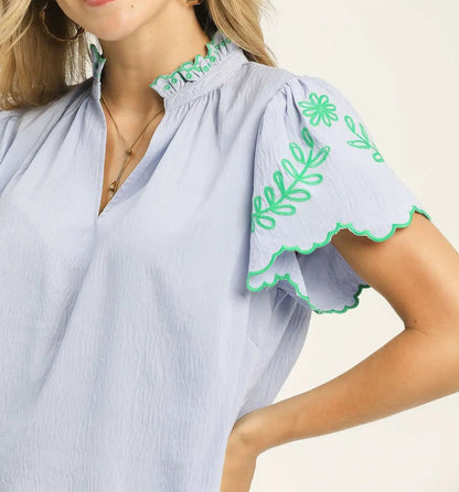 Embroidered Scallop Top - Brazos Avenue Market 