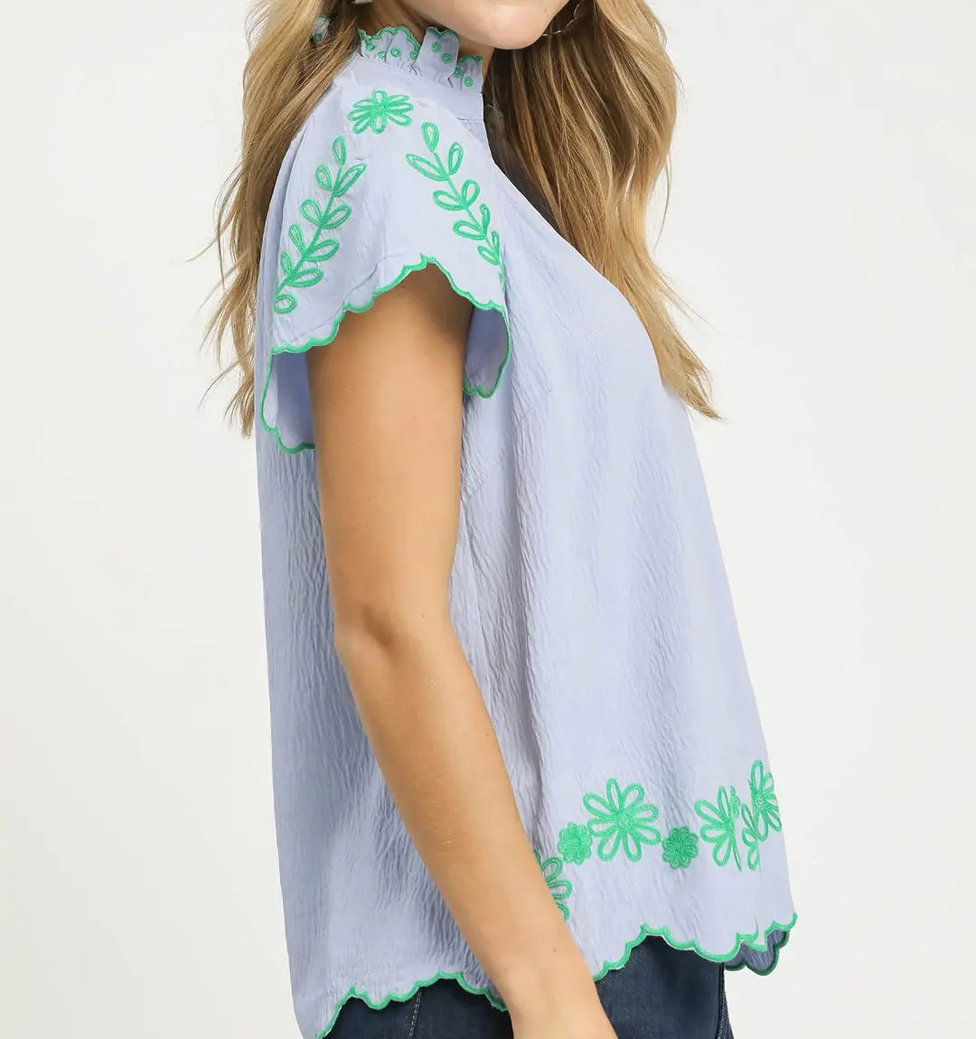 Embroidered Scallop Top - Brazos Avenue Market 