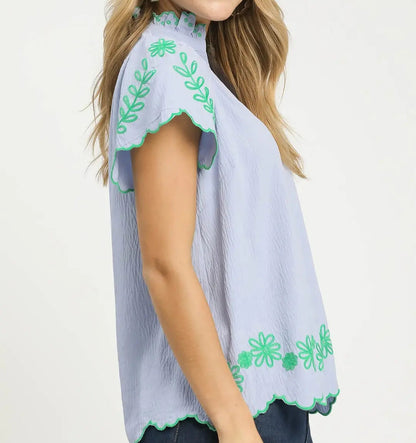 Embroidered Scallop Top - Brazos Avenue Market 