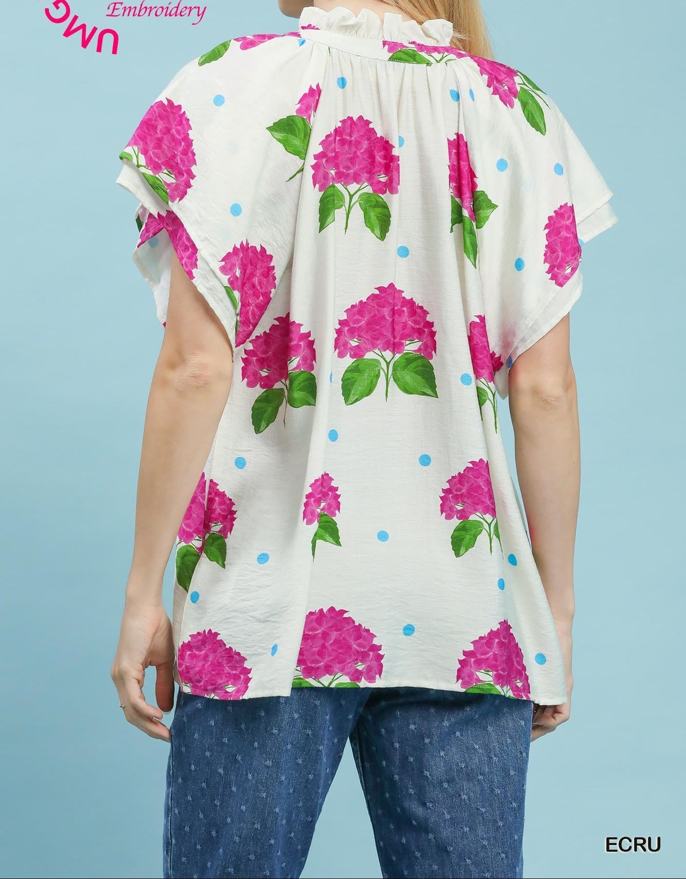 Hydrangea Print Flutter Sleeve Top - Brazos Avenue Market 