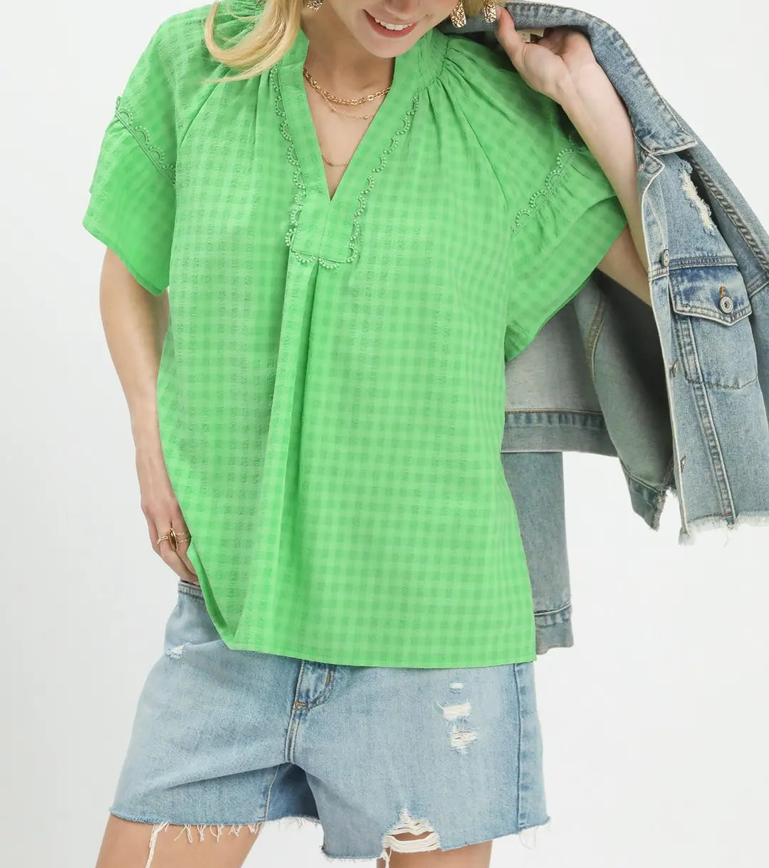 Green Ruffle Sleeve Top