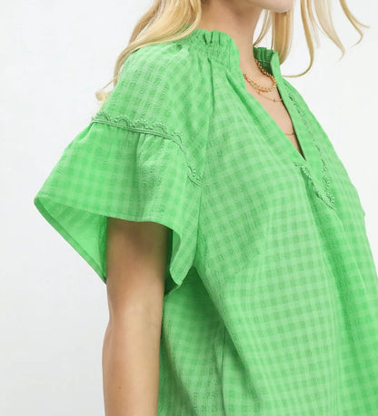 Green Ruffle Sleeve Top