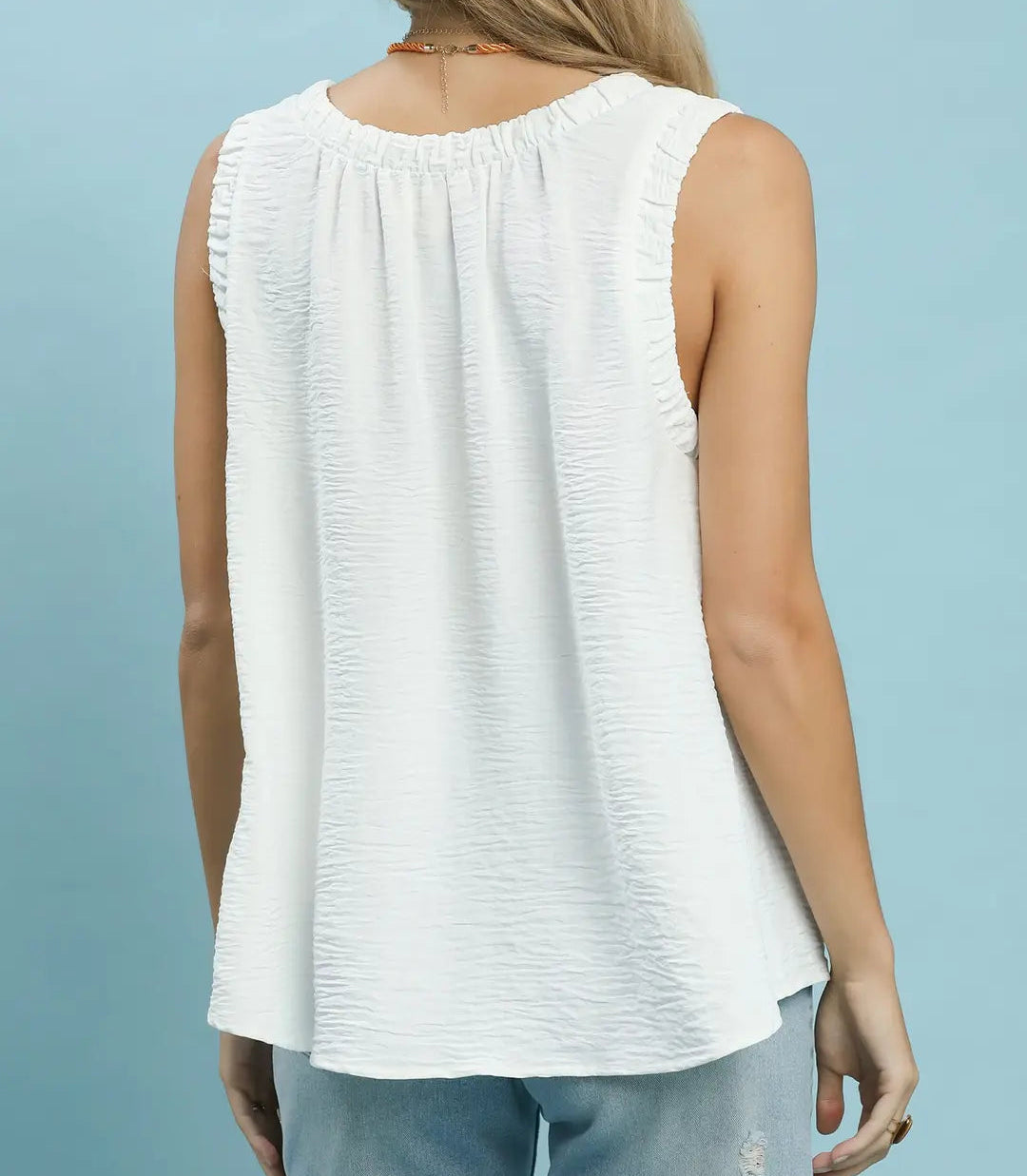 Solid Ruffle Neck Sleeveless Top - Brazos Avenue Market 